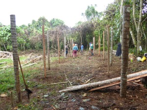 Building the hut with the locals at PRI Luganville